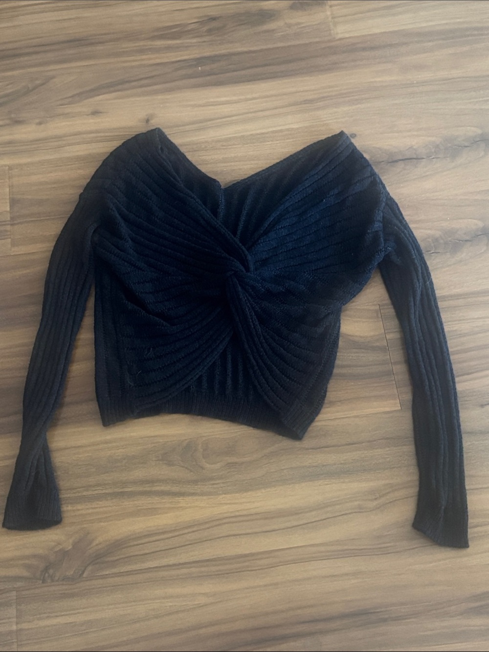 Lush Black Twisted Back Ribbed Women's Sweater